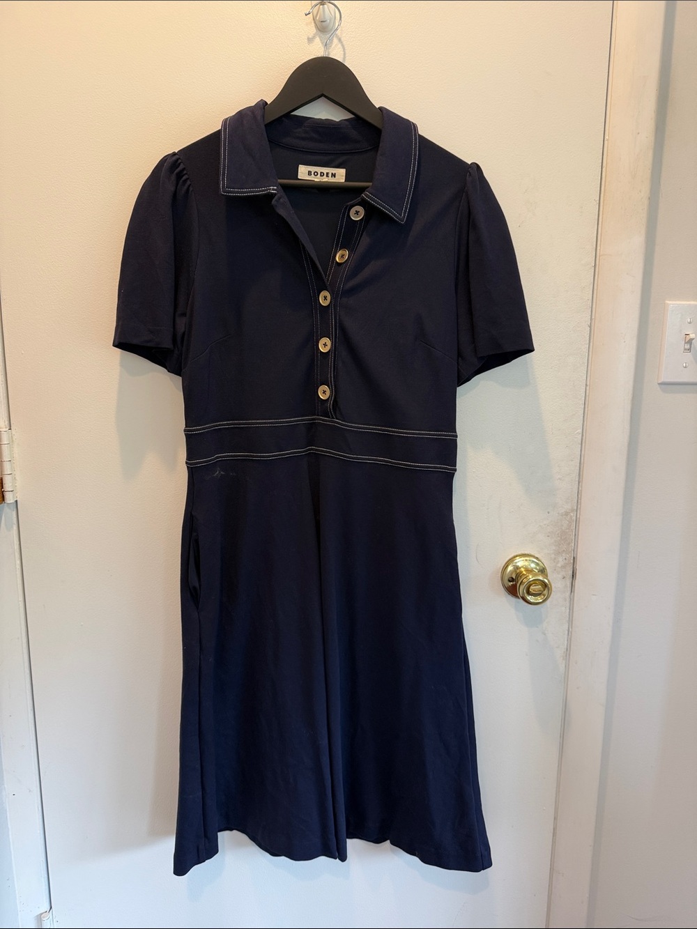 Boden Navy Polo Dress with Contrast Stitching